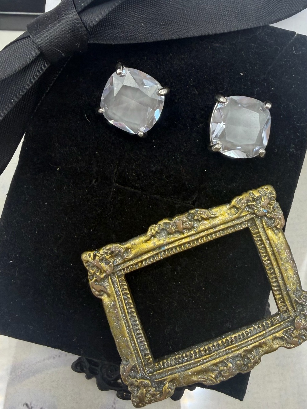kate spade Smokey Grey Crystal Cushion Stud Earrings